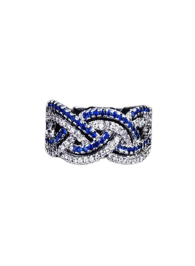 AZQ 925 Sterling Silver Shiny Full Diamond Ring 18K Gold Sapphire Cocktail Ring Blue Cubic Zirconia Promise Rings CZ Diamond Multi Row Ring Eternity Engagement Wedding Band Ring for Women Z.5 (US Code 9) - Image 1